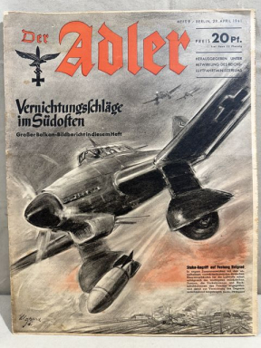 Original WWII German Luftwaffe Magazine Der Adler, April 1941
