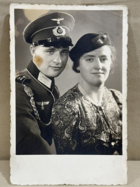 Original WWII German Studio Portrait Photograph, Heer Soldier & Wife