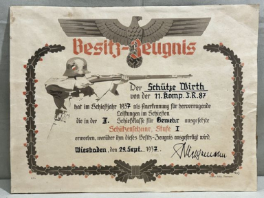 Original 1937 German Rifle Shooting Award 2nd Class, Marksmanship Lanyard