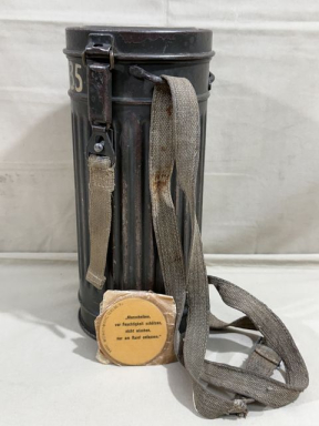 HOLD! Original WWII German LW Soldier's Gas Mask Can M38, Named & Numbered