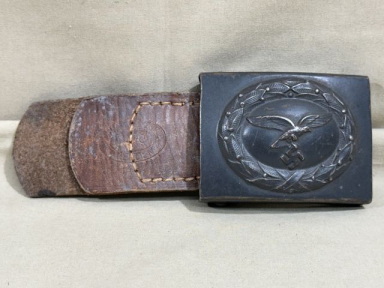 Original Pre-WWII German Luftwaffe EM/NCO Belt Buckle, Steel with Leather Tab