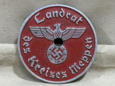 Original Nazi Era German License Plate Medallion, Landrat des Kreises Meppen