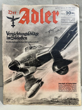 Original WWII German Luftwaffe Magazine Der Adler, April 1941