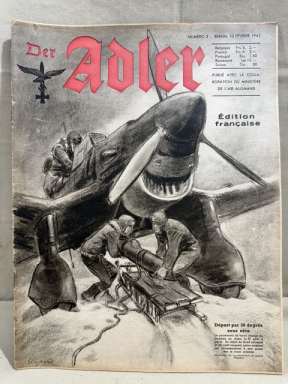 Original WWII German Luftwaffe Magazine Der Adler, FRENCH Language February 1942