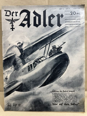Original WWII German Luftwaffe Magazine Der Adler, March 1940