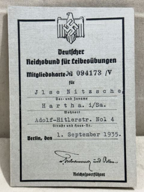 Original Nazi Era German DRL Member's ID/Dues Card