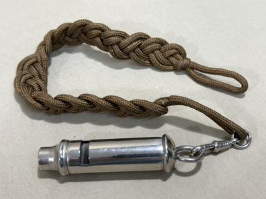 Original Nazi Era German Metal Whistle with Brown Lanyard