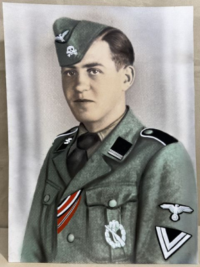 Original WWII German Waffen-SS Soldier's Studio Portrait Photograph, Color Enhanced