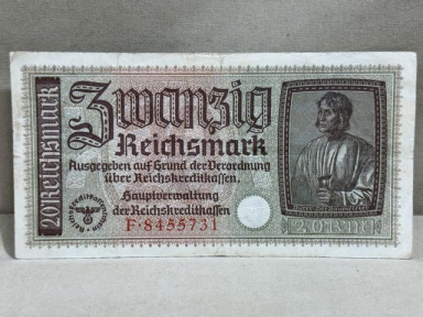 Original Nazi Era German 20 Reichsmark Note