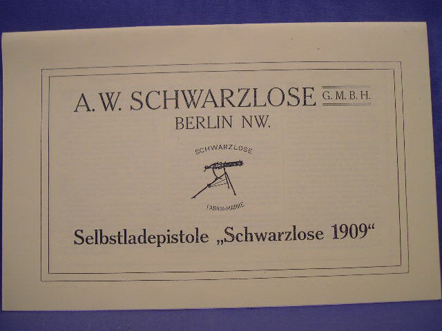REPRINT - German Manual for the "Schwarzlose 1909" Pistol
