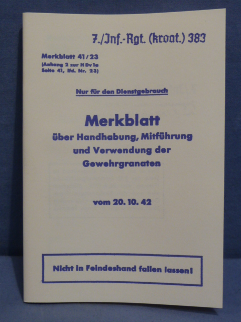 REPRINT - WWII German Manual for 98k Rifle Grenade Launcher