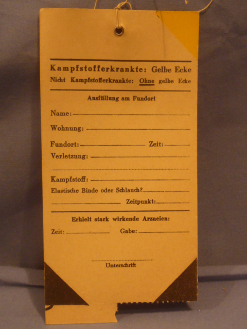 Original WWII German Medical Tag for Wounded Person