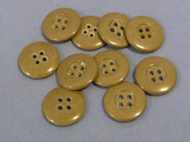Original WWII German 18mm Khaki Glass Buttons, SET OF 10