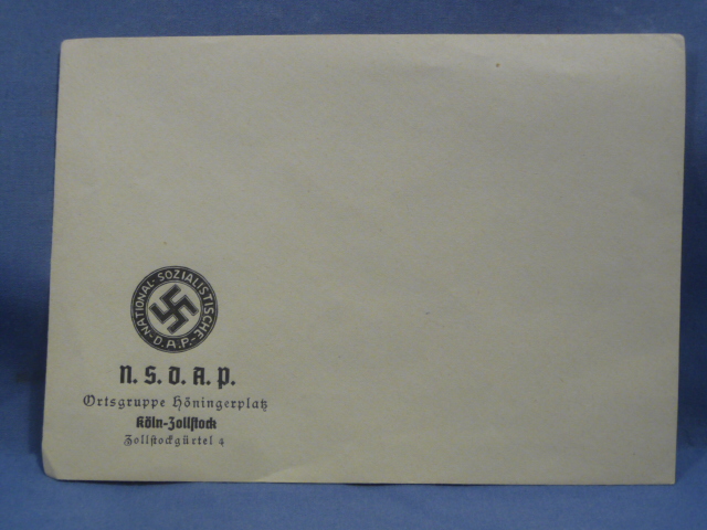 Original Nazi-Era German N.S.D.A.P. Envelope, UNUSED!!!
