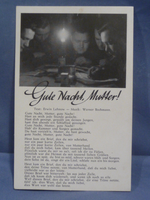 Original WWII German Song Postcard, Good Night Mother!
