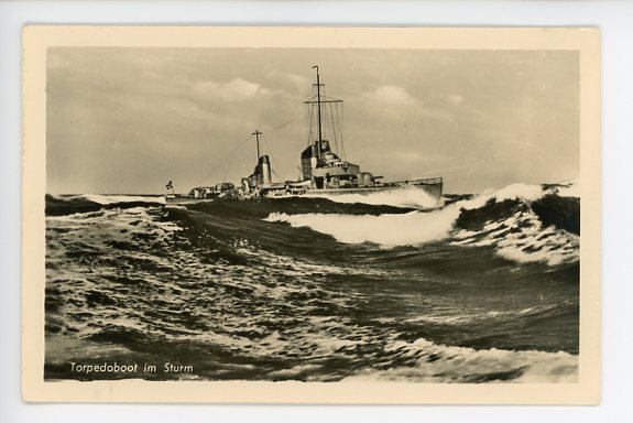 Original WWII German Military Themed Postcard, Torpedo Boat